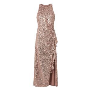 Alex Evenings Elaine Size 10 Mocha Sleeveless Sequin Lace Ruched Ruffle Gown